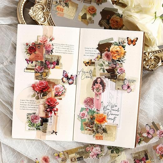 6Pcs Floral PET Tapes, Vintage Pre-Cut Tapes - Image 6