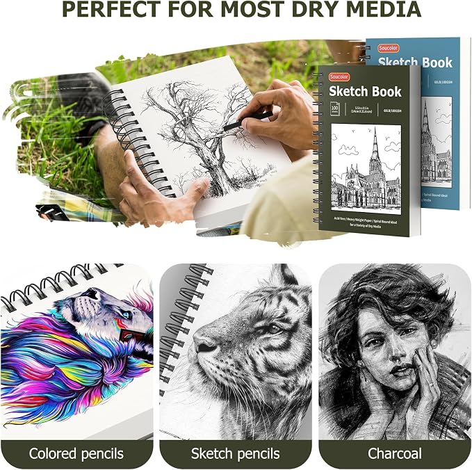 Soucolor 5.5" x 8.5" Sketchbook Pack of 2, 200 Sheets Blank Journal Notebook - Image 3