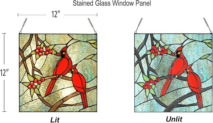 PA0008 Cardinal Stained Glass Window Panel- Tiffany Style Window Hanging- Red - Image 4