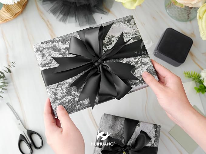 HUIHUANG Black Satin Ribbon 1-1/2 inch x 100 Yards Double-Faced Satin Ribbon - Image 3