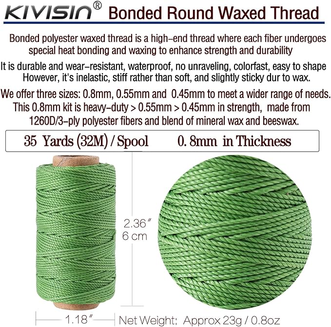 12 Colored Round Waxed Thread 0.8mm, 35 Yards per Spool, 3 Ply Polyester Wax - Image 3