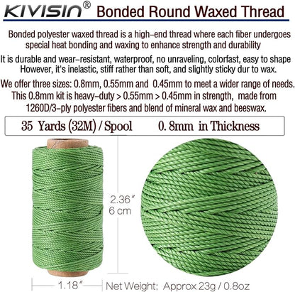 12 Colored Round Waxed Thread 0.8mm, 35 Yards per Spool, 3 Ply Polyester Wax - Image 3