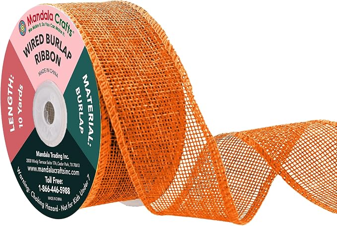 Mandala Crafts Orange Burlap Wired Ribbon 1.5 Inches Wide Jute Ribbons by MandalaCrafts