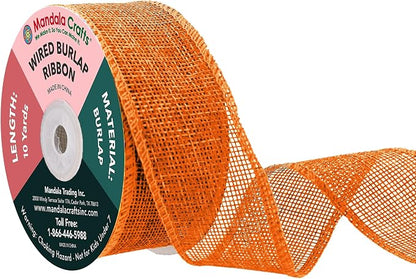 Mandala Crafts Orange Burlap Wired Ribbon 1.5 Inches Wide Jute Ribbons by MandalaCrafts