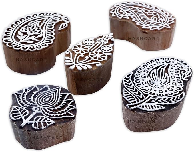 HASHCART® Elegant Designs Flower and Lotus Wooden Block Stamps Set of 5 by Hashcart