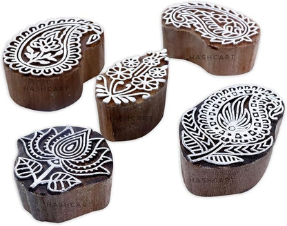 HASHCART® Elegant Designs Flower and Lotus Wooden Block Stamps Set of 5 by Hashcart