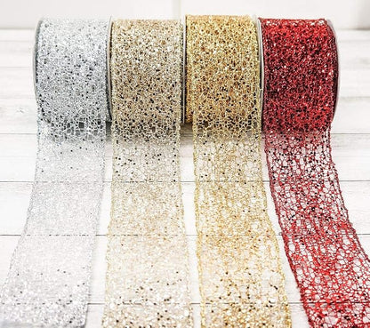 CT CRAFT LLC Sparkling Glitter Mesh Wired Ribbon 2.5" x 10 Yards Silver - Image 7