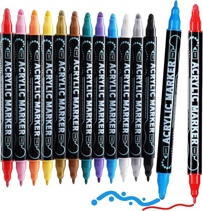 12 Colors Waterproof Dual Tip Acrylic Paint Pens, Dot & Fine Tip Premium by nauets