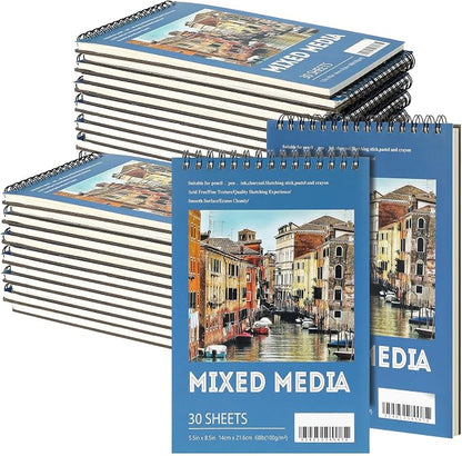 Jexine 5.5'' x 8.5'' Top Spiral Bound Sketch Pad 30 Sheet Each, Sketching by Jexine
