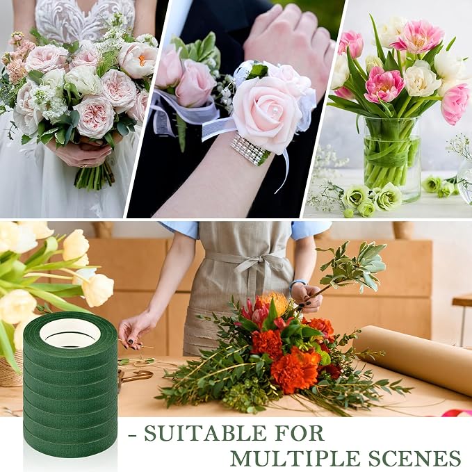 8 Rolls Floral Tape, 1/2" Wide Flower Tape, Dark Green Floral Tape - Image 7