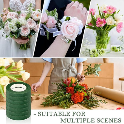 8 Rolls Floral Tape, 1/2" Wide Flower Tape, Dark Green Floral Tape - Image 7