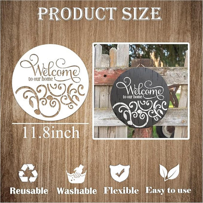 9 Pcs Welcome Stencils for Painting on Wood Reusable Round Home Sweet Home - Image 4