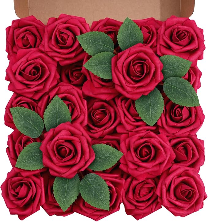 Artificial Flowers Foam Fake Roses 25pcs Red Roses by Unknown