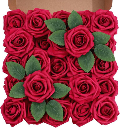 Artificial Flowers Foam Fake Roses 25pcs Red Roses by Unknown