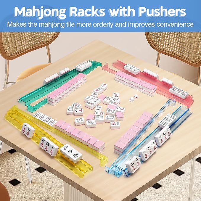 Mahjong Racks with Pushers Set of 4, Mahjong Tile Pushers and Racks, Acrylic - Image 6