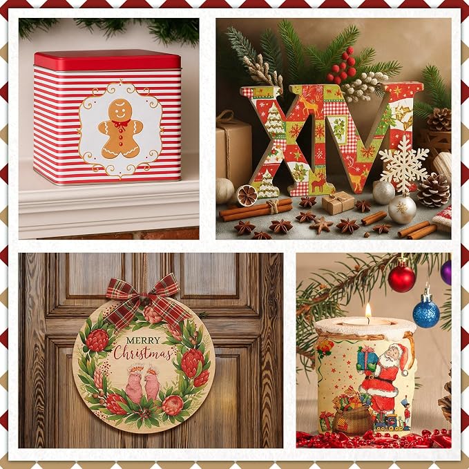 Crtiin 20 Pack Assorted Christmas decoupage napkins Santa Snowman Tree Napkins - Image 5