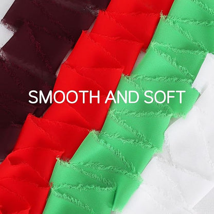 TONIFUL 4 Rolls Silk Chiffon Ribbon 1-1/2 Inch x 22 Yards, Bright Red and Green - Image 3
