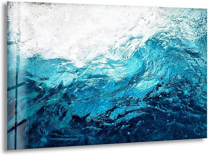 My Photostation.com 28Wx18H'' Blue Waves Abstract Glass Wall ArtTempered Glass by MyPhotostation
