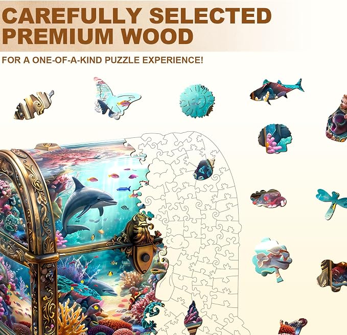 Wooden Puzzles for Adults, Treasure Chest Ocean Wooden Jigsaw Puzzle Unique - Image 2