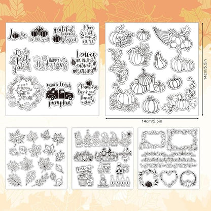 Whaline 5 Sheet Fall Thanksgiving Clear Stamps Autumn Leaves Pumpkin Gnome - Image 2