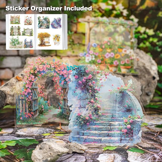 90Pcs Manor Fence PET Stickers, Vintage Garden and Floral Stickers - Image 3
