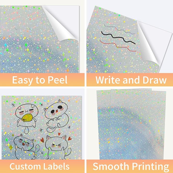 Printable Sticker Paper, 20 Sheets Printable Holographic Star Sticker Paper - Image 4