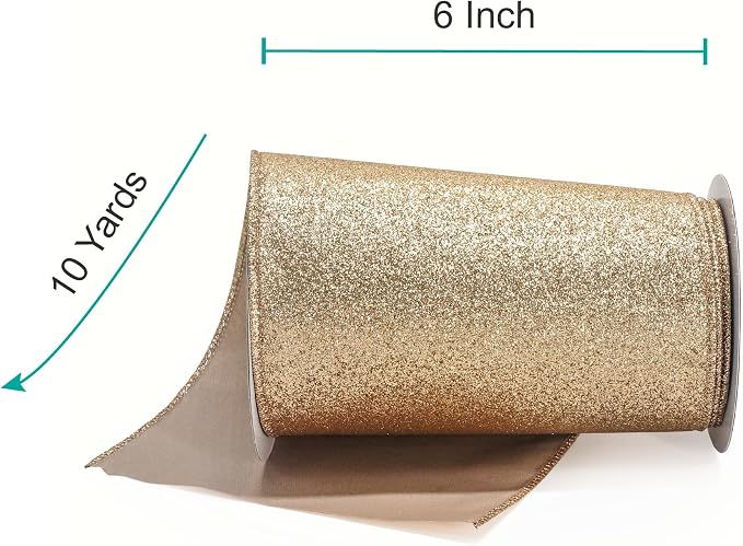 CT CRAFT LLC Glitter Wired Ribbon 6" x 10 Yards Gold - Image 2