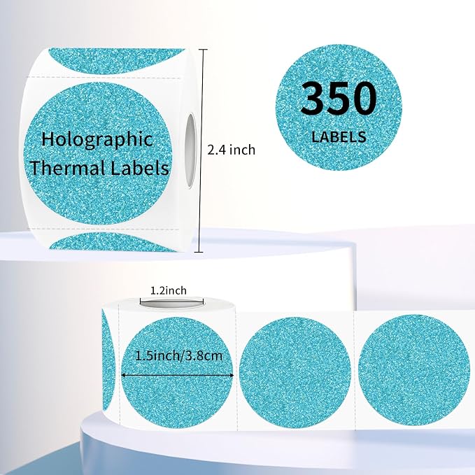 1.5" Holographic Direct Thermal Label Stickers, Round Printable Rainbow Glitter - Image 2