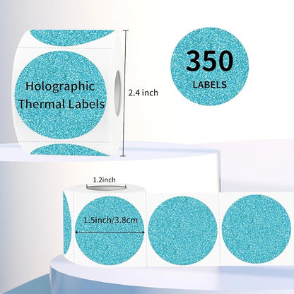 1.5" Holographic Direct Thermal Label Stickers, Round Printable Rainbow Glitter - Image 2