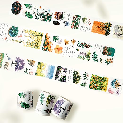 WT Spring Oasis Washi Tape Sticker Set, 3 Rolls, Original Designs, by WTwashitapes