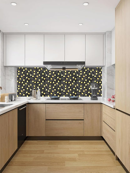 Blujellyfish Black and Gold Backsplash Wall Tiles Hexagon Mosaic Shower Floor - Image 9