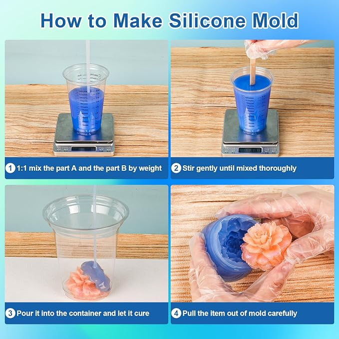 Silicone Mold Making Kit, 22oz 15A Elastic Liquid Silica Gel, Color Sapphire - Image 4