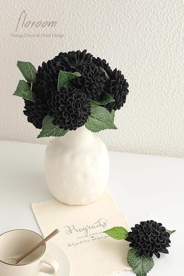 Floroom Artificial Dahlia Flowers 25pcs Real Looking Black Foam Fake Roses - Image 2