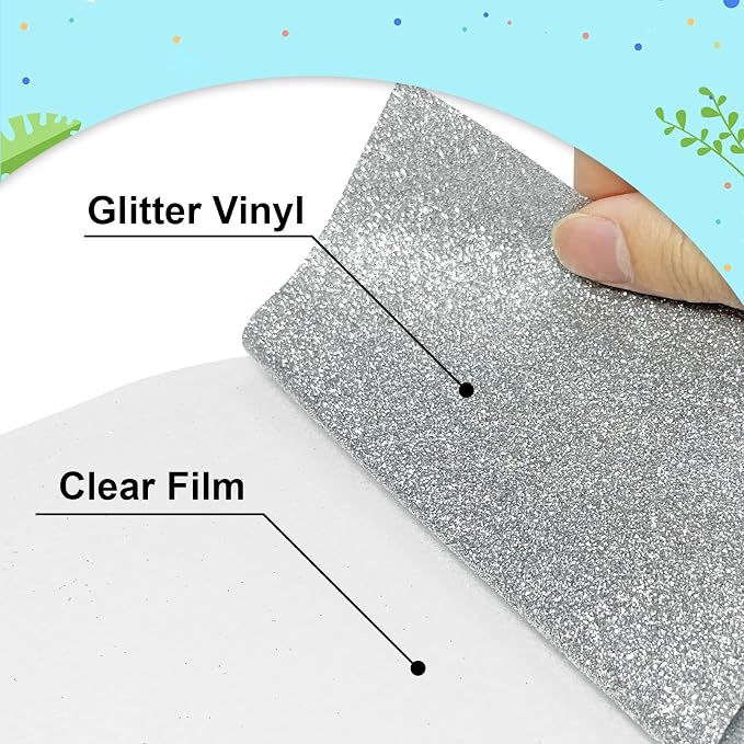 Silver Glitter Heat Transfer Vinyl 12Inch*6FT Glitter Iron on Vinyl - Image 2