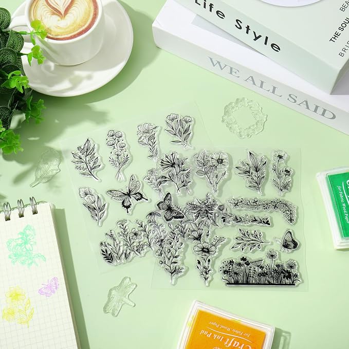 Whaline 5 Sheets Wildflower Clear Stamps Floral Leaves Butterfly Silicone - Image 7