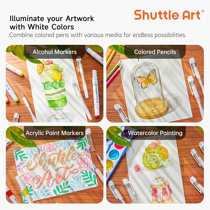 Shuttle Art White Gel Pens, 6 Pack 0.7mm, 1.0mm Gel Ink Pens Fine Point - Image 6