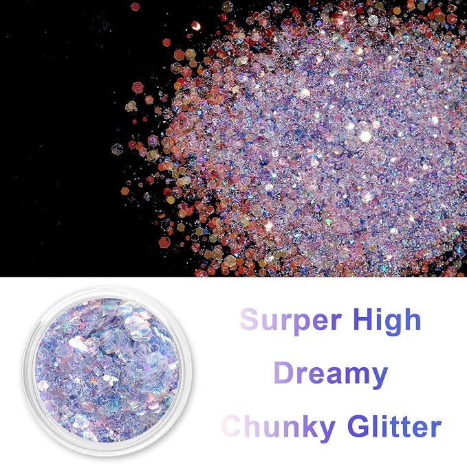 Renfio Opal Chunky Glitter, 1.75oz/50g Purple Glitter, Dreamy High Sparkle - Image 2
