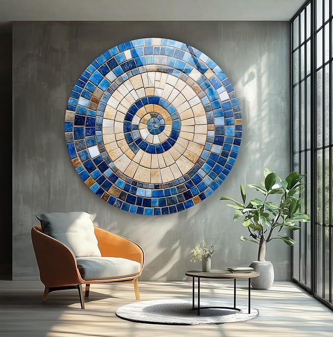 My Photostation.com 10'' Diameter Coastal Sunburst Beige & Blue Round Glass - Image 5