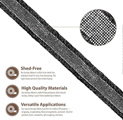 Mandala Crafts Black Burlap Ribbon 1 Inch Wide Jute Ribbons - Image 3