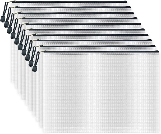AUSTARK 10 Pcs Zipper File Bags, Waterproof Plastic Mesh Pouch by AUSTARK