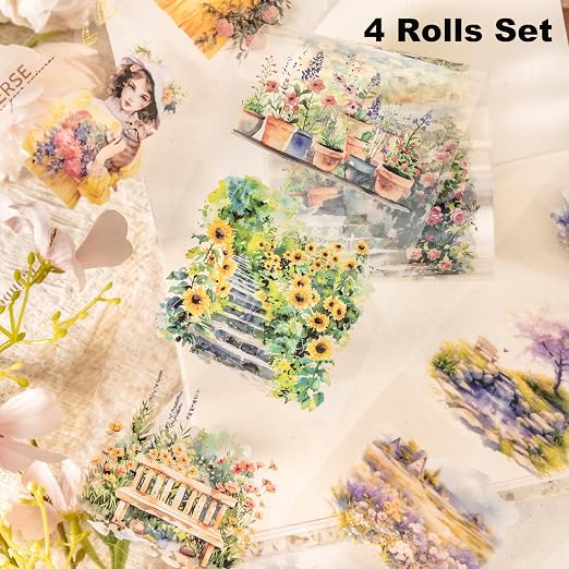 Garden and Girl PET Tape Set, 4 Rolls Pre-Cut Adhesive Tapes - Image 3