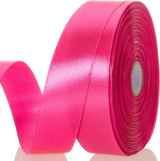 1 Inch Rose Red Solid Satin Ribbon, 50 Yards Craft Fabric Ribbon by YASEO