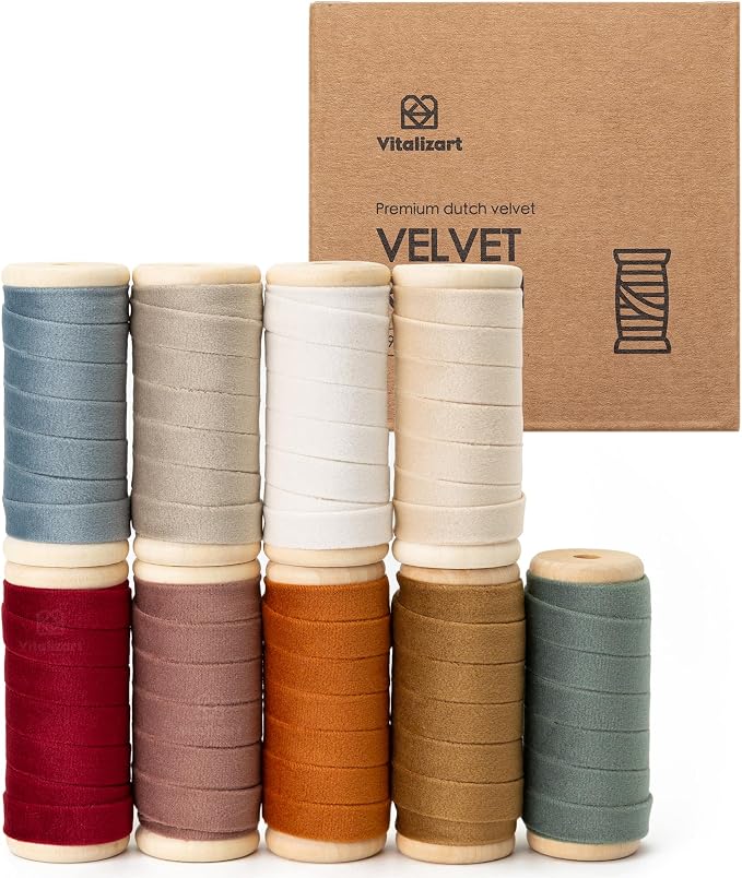 Vitalizart Velvet Ribbon Set 3/8" x 45 Yd Wooden Spool Fabric Trim by Vitalizart