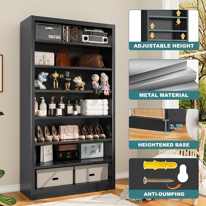 55" Storage Cabinet with 6 Adjustable Shelves, Metal Shelving Unit - Image 5