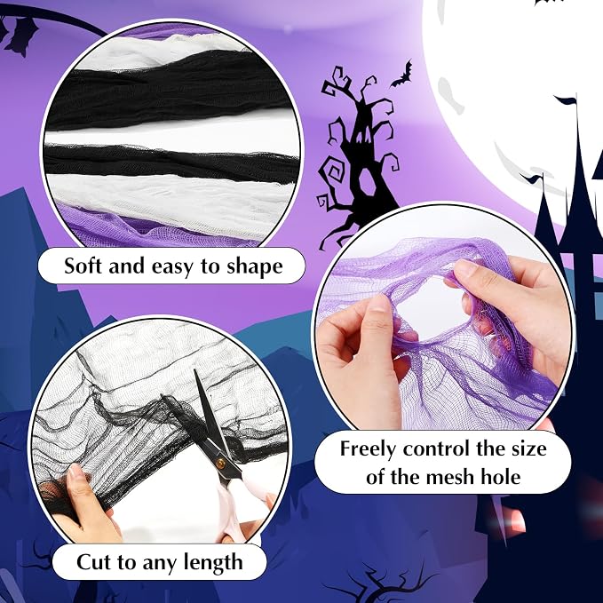 Boao Halloween Cheese cloth 84.65 x 590.55 Inch White Black and Purple - Image 3