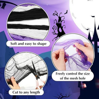Boao Halloween Cheese cloth 84.65 x 590.55 Inch White Black and Purple - Image 3