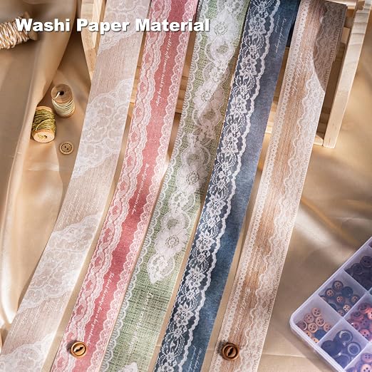 Lace Pattern Washi Tape Set, 6 Rolls Japanese Paper Decorative Stickers - Image 3