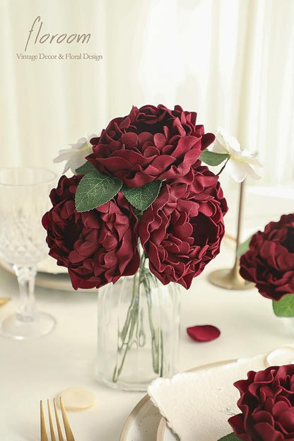 Floroom Artificial Flowers 16pcs 4" Burgundy Blooming Peonies Real Looking Foam - Image 4