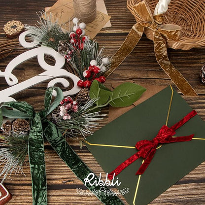 Ribbli Khaki Velvet Ribbon 1 Inches Luxury Crinkled Brown Christmas Ribbon - Image 3