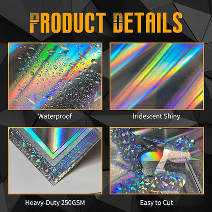 24 Sheets Holographic Cardstock 8.5 x 11in, 250gsm/92lb 6 Mixed Styles Metallic - Image 3